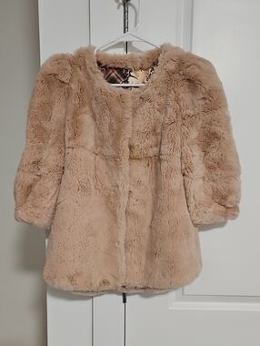 Luxury Real Rex Rabbit Fur Cozy Plush  Fur Coat With Draped Back - Light Pink